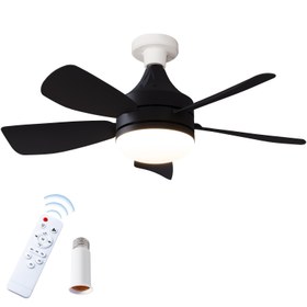 Resim 1 adet Soket Fan Işık, 49.78cm Vidali Tavan Fanları Işıklar ve Uzaktan Kumanda ile, E26 / E27 Tabanı Kolay Kurulum Zamanlama Tavan Fanı, 5 Fan Bıçağı 3 Hızlı Rüzgar, Yatak Odası için 3 Renkli 3000-6500k Ayarlanabilir LED Işık, Mutfak, Oturma Odası, Depo Oda, Garaj, Banyo 