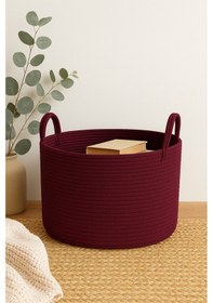 Resim Mavaux Clover Özel Pamuklu Saplı Jüt Battaniye Sepeti Hasır Oyuncak Sepeti Jüt Çamaşır Sepeti 40-30 Mürdüm 