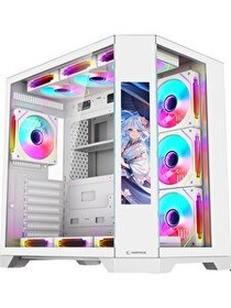 Resim Rampage Nova 9.16" LCD Ekranlı Hub - Kumanda 7x12CM Argb Fan Gaming Oyuncu Kasası Beyaz 