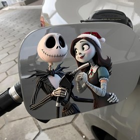 Resim Disney Lisanslı Vinil Araba Stickerı (Kafatası Jack & Sally Teması) - Dayanıklı, hava koşullarına dayanıklı yakıt kapağı ve tampon stikeri, karikatür tasarımı, arabalar, kamyonlar, motosikletler, duvarlar ve dizüstü bilgisayarlar için uygun - Kalıntısız kolay uygulama 