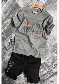 Resim Koçak Kids Brage Striker Yazı Desenli Erkek Çocuk Şortlu Takım Gri 