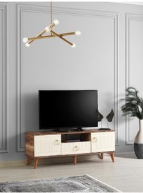 Resim 110 CM MDF MEBRAN KAPAK TV SEHPASI PASİFİK CEVİZ - KREM 