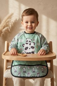 Resim DYZSTAR Panda Desenli Sıvı Geçirmez Uzun Kollu Bebek Mama Önlüğü 6-24 Ay - BLW Uyumlu, Leke Tutmaz ve Kırıntı Cepli Aktivite Önlüğü 