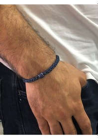 Resim Moda Kulesi Safir Taş Deri Örme Gümüş Erkek Bileklik 