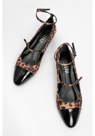 Resim Luvishoes Luvi Shoes Uster Siyah Sarı Desenli Siyah Rugan Kadın Kısa Topuklu Ayakkabı Siyah - Sarı 
