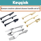 Resim 3'lü Vintage Bıçak, Çatal & Kaşık Dolap Sap Seti - Siyah/Altın/Gümüş, 7.62cm Merkez Delik, Çinko Alaşım, Fırçalanmış Yüzey Mutfak, Banyo & Yatak Odası için 