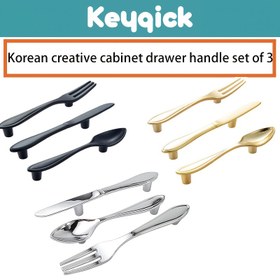 Resim 3'lü Vintage Bıçak, Çatal & Kaşık Dolap Sap Seti - Siyah/Altın/Gümüş, 7.62cm Merkez Delik, Çinko Alaşım, Fırçalanmış Yüzey Mutfak, Banyo & Yatak Odası için 