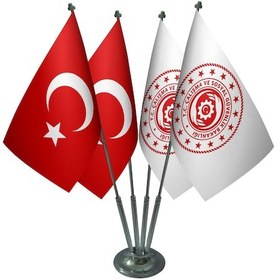 Resim Masa Üstü Çalışma Bakanlığı Bayrağı Türk Bayrağı Dörtlü Krom Dire 
