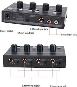 Resim Kulaklık Amplifikatörü, Kaymaz Ped Bireysel Ses Kontrol Düğmesi 4 Kanallı Kulaklık Amplifikatörü Kompakt Ve Taşınabilir, Sahne Adaptörüyle (AB Fişi) 