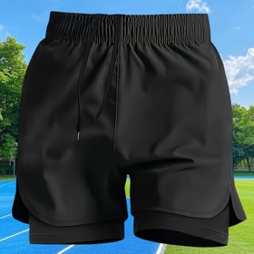 Resim Erkekler için Çift Katmanlı Utanç Önleyici Spor Şortları - Yüksek Bel, Bağcıklı, Hızlı Kuruyan, Düz Renk, Tüm Mevsimler için Fitness ve Yüzme Şortları, Plaj, Koşu, Antrenman, Plaj Şortları, Hızlı Kuruyan Kumaş 