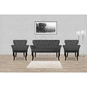 Resim Mert Concept Çay Seti Koltuk Takımı 2+1+1 Kollu Ahşap Ayak Salon Kafe Balkon Bahçe Otel Ofis Berjer Ikili 