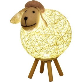 Resim Küçük Gri Kuzu Başlı Usb Şarjlı 3w Yatak Odası Işığı - Düğme Kontrolü, Yumuşak Pamuk Ve Ahşap Malzeme Gri Gri 