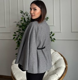 Resim Liya Kemerli Kaşe Gri Panço - L 