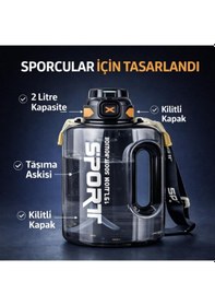Resim Coofbe 2lt Su Matarası Su Şişesi Pipetli Sızdırmaz Bpa Içermez Emniyet Kilitli Suluk Sporcu Motivasyon Su Matarası Siyah 