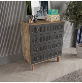 Resim Mila 4 Çekmeceli Şifonyer - Mdf Kapak Antrasit 