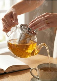 Resim Corbeen Borosilikat Cam Demlik - 1 Litre, Oval Şeffaf 