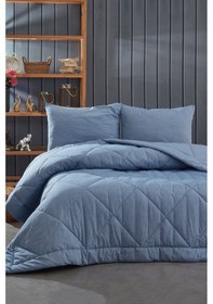 Resim Komfort Home Battal Boy %100 Pamuk Kumaş Yorgan+Yastık / Mavi 