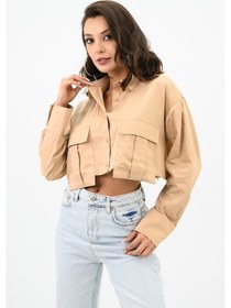 Resim Koza Butik Kadın Crop Cep Detaylı Gömlek 1672-24 001 
