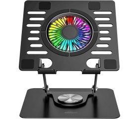 Resim Addison AD-RC36 Steely 360 Derece Dönebilen Fanlı RGB Işıklı Ayarlanabilir Siyah Metal Laptop Stand 