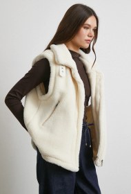 Resim Yaka Detaylı Yumoş Yelek Ekru Ekru 