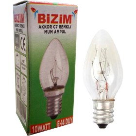 Resim Bizim 8 Adet 10 Watt E14 Duy Renkli Şeffaf C7 Mum Ampül Sarı 