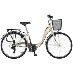 Resim Salcano Bodrum Lady 28" Jant 21 Vites Çamurluklu Sepetli Şehir Bisikleti Krem Kırmızı 