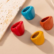 Resim Basit ve Çok Yönlü Reçine Geometrik Poligon Dokulu Renkli Yüzük Seti 