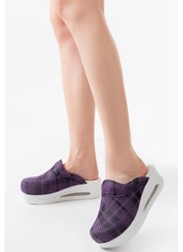 Resim Mor Ekose Desen Kadın Ortopedik Air Max Sabo Terlik Mor 
