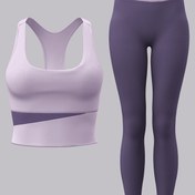 Resim 2 adet Kadın Spor Seti, Spor Sütyeni ve Tayt, Bisiklet, Fitness, Yoga, Koşu için Uygun Renk Blok Tasarımı 