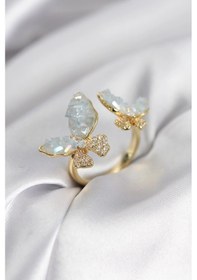 Resim Gold Renk Mavi Kelebek Model Zirkon Taşlı Kadın Yüzük Çok Renkli 