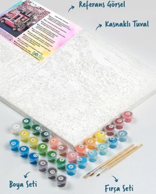 Resim Tabdiko Sayılarla Boyama Seti 40 x 50 cm Tuval Şasesine Gerili Araba Kasasındaki Çiçekler 
