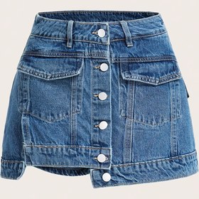 Resim Kadınların Yüksek Bel Kot Pantolonları - Rahat Yaz Kot Pantolonları, Kesik Cebi ile, Koyu Mavi Yıkanmış Kot, Esnek Olmayan Kumaş, Rahat Giyim için Mükemmel, Kot Pantolonları 