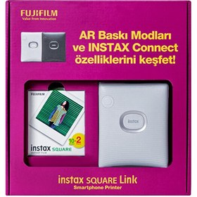 Resim Fujifilm Instax Square Link Beyaz Akıllı Telefon Yazıcısı Bundle Box 