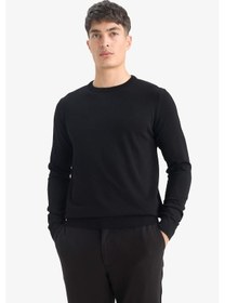 Resim Defacto Regular Fit Bisiklet Yaka Basic Düz Premium Triko Kazak A5268AX23AU Siyah 