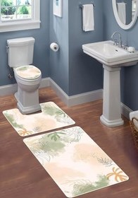 Resim Modern Desenli Dijital Baskı 3’lü Banyo Paspas Takımı Yıkanabilir Kaymaz Tabanlı Klozet Takımı KLZ0006 