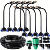Resim 1 Takım 10-30m Açık Hava Bahçe Sis Soğutma Sistemi Ayarlanabilir Pirinç Nozul Otomatik Sulama Atomizer Bağlantı Kiti Seracılık Çim Çiftlik Endüstriyel Toz Temizleme 