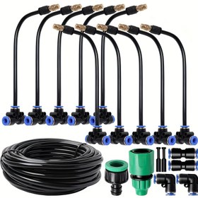 Resim 1 Takım 10-30m Açık Hava Bahçe Sis Soğutma Sistemi Ayarlanabilir Pirinç Nozul Otomatik Sulama Atomizer Bağlantı Kiti Seracılık Çim Çiftlik Endüstriyel Toz Temizleme 