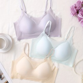 Resim 3 Adet Kadınlar İçin Ultra İnce Dikişsiz Nefes Alabilen Sütyenler - Çekmeçsiz Push-Up Tişört Sütyeni, Çıkarılmaz Pedli Yüksek Destekli Hafif Yazlık Günlük Kullanım için Yumuşak ve Pürüzsüz Kumaş (Açık Bej/Beyaz/Açık), Şeffaf Askılı Zarif Tasarım 