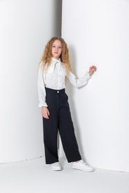 Resim Kız Çocuk Bebe Yaka Fiyonk Detaylı Dantelli Bluz - Ekru - 6 Yaş 