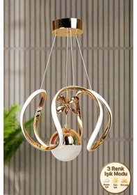Resim Clasy Model Gold Kaplama 3 Renk Metal Salon Mutfak Oturma Yatak Odası Modern Led Sarkıt Avize Gold 