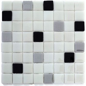 Resim MozaiKristaL Tüm yüzeyler için 38x38x5mm Beyaz-Siyah-Gri, 31,5x31.5cm Fileli Cam Mozaik (10 File =1m2 Fiyatı) 