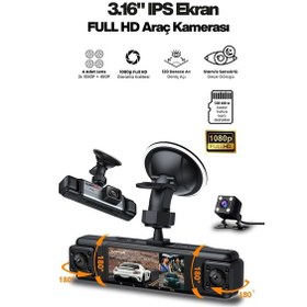 Resim 4 Lensli Full Hd 1080p 3.16" Ekran Araç İçi Kamera 4 Kamera Ayarlanabilir Açı Hareket Algılama 