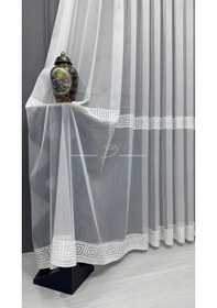 Resim Tül Perde Dokuma Zemin Versace Desen 2 Hiza Enine Bantlı 127564 Ekru 