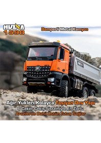 Resim Huına 1598 1/14 14ch 6x6 Full Metal Rc Rc Model Profesyonel Uzaktan Kumandalı Damperli Kamyon İş Makinası - 2.4g Full Fonksiyon Sesli Ve Işıklı 