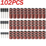 Resim 102 Parça Elektrikli Taşlama Seti - 1/2" Zımpara Halkaları, Kullanımı Kolay, Güç Gerektirmez, Dayanıklı Plastik & Metal, DIY Projeler için Kırmızı Zımpara Tamburları ile 