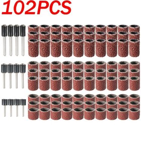 Resim 102 Parça Elektrikli Taşlama Seti - 1/2" Zımpara Halkaları, Kullanımı Kolay, Güç Gerektirmez, Dayanıklı Plastik & Metal, DIY Projeler için Kırmızı Zımpara Tamburları ile 