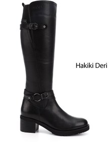 Resim GÖNDERİ(R) Kadın / Kız Siyah Fermuarlı Kalın Topuklu Hakiki Deri Çizme 