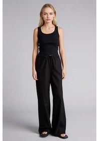 Resim Defacto Wide Leg Çift Cepli Beli Lastikli Standart Boy Keten Karışımlı Siyah Pantolon E1981ax25smbk27 Siyah 