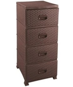 Resim abnturk 4 Çekmece Koyu Kahve Komidin Büyükboy Lüks Raddan Komidin Plastik Hasır Görünüm Yanları Kapalı Dolap 