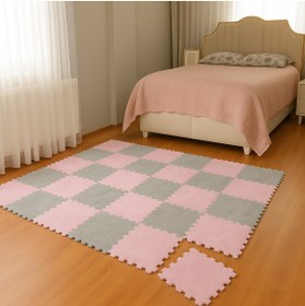 Resim DECOZEYN Pembe Gri Kreş Halısı Anaokulu puzzle halı Japonhalı 